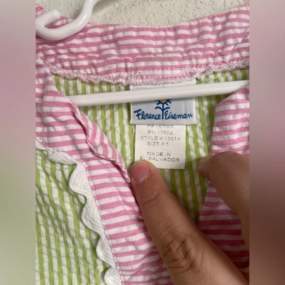 Florence Eiseman Lime Green and Pink Gingham Long Sleeve Dress size 5